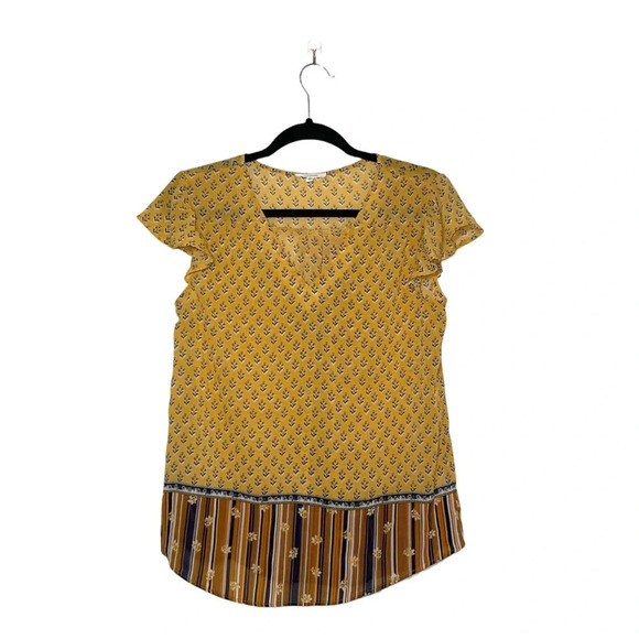 Maurices Mustard Yellow Patterned Contrast Flutter Sleeve Blouse Small Women’s - Picture 10 of 10